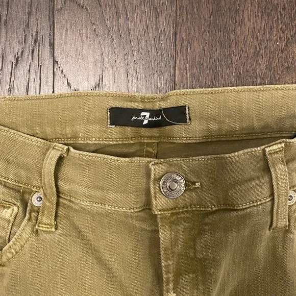 7 For All Mankind Olive Green Distressed Skinny Jeans - Picture 2 of 4